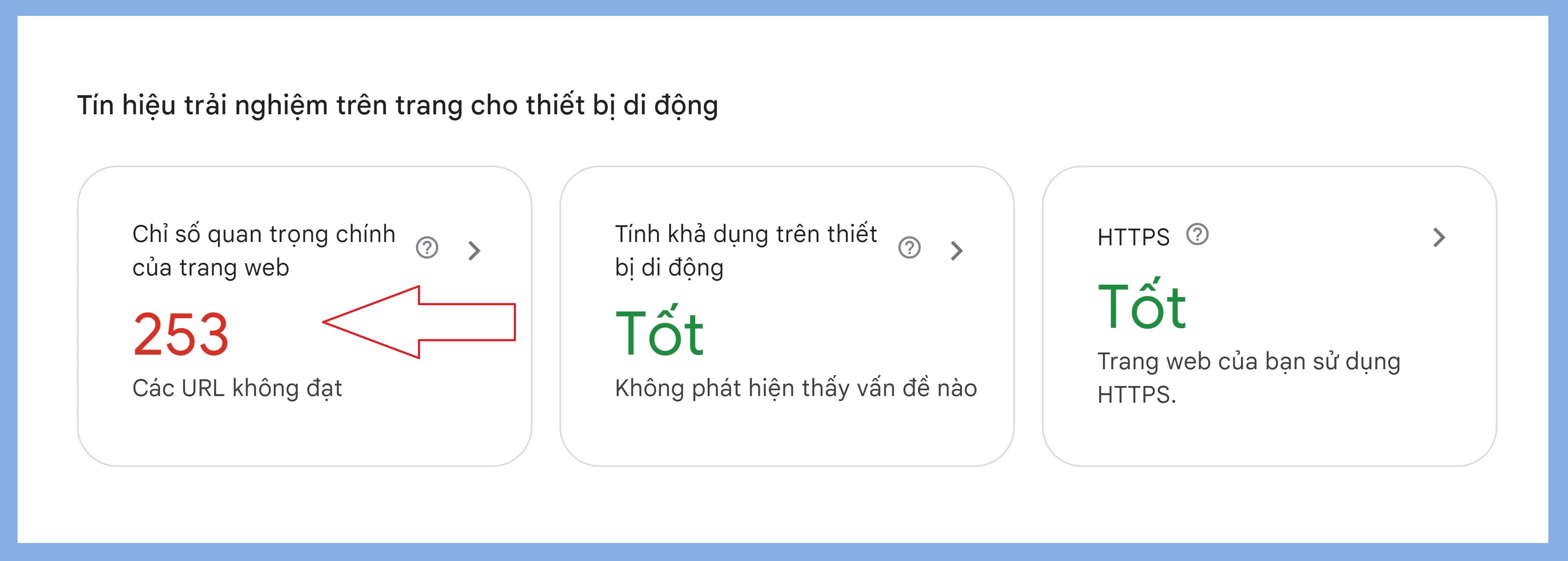 Google Search Console cảnh báo nhiều URL không đạt yêu cầu về trải nghiệm trên di động