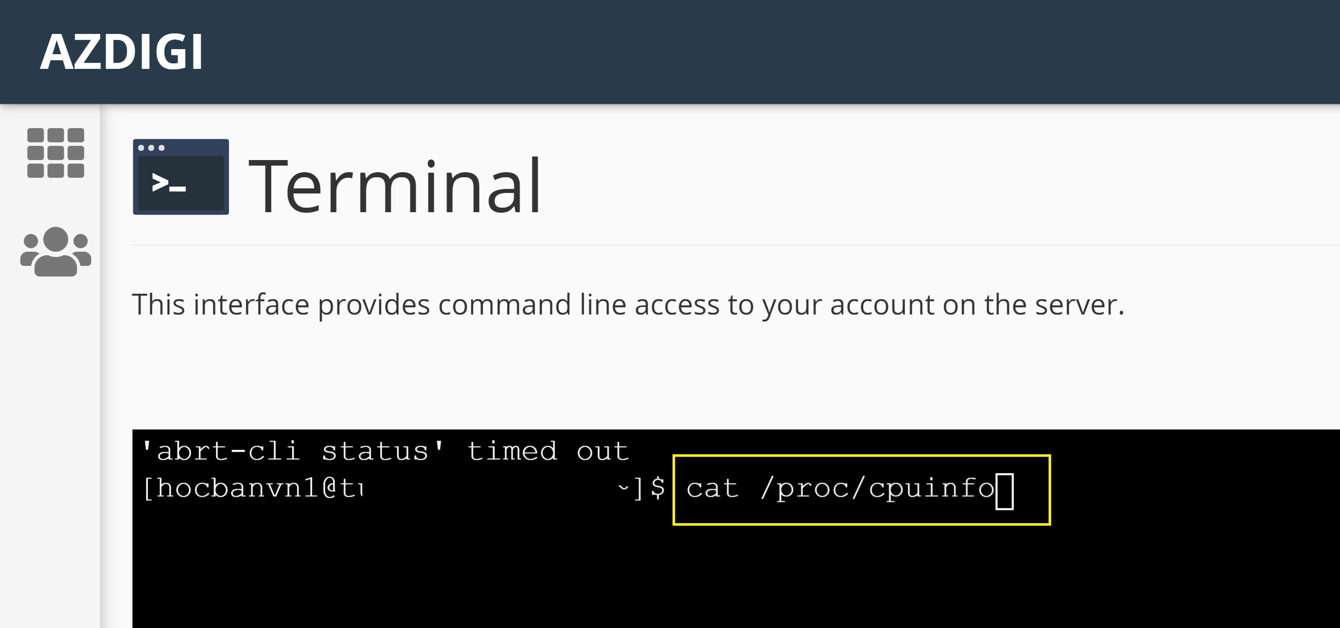 Gõ lệnh kiểm tra thông tin CPU trong Terminal
