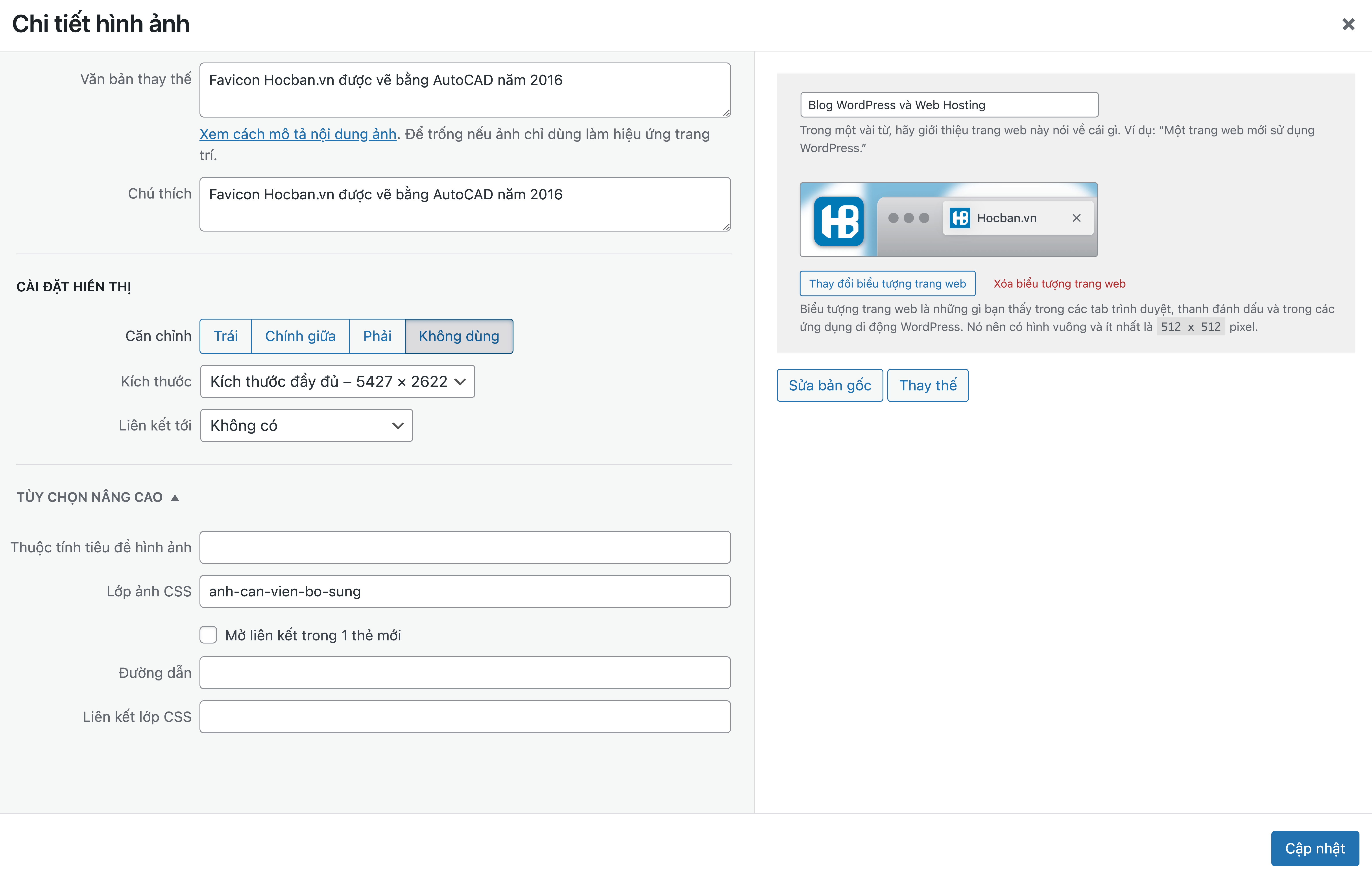 Thêm class đã tuỳ chỉnh CSS vào hình ảnh