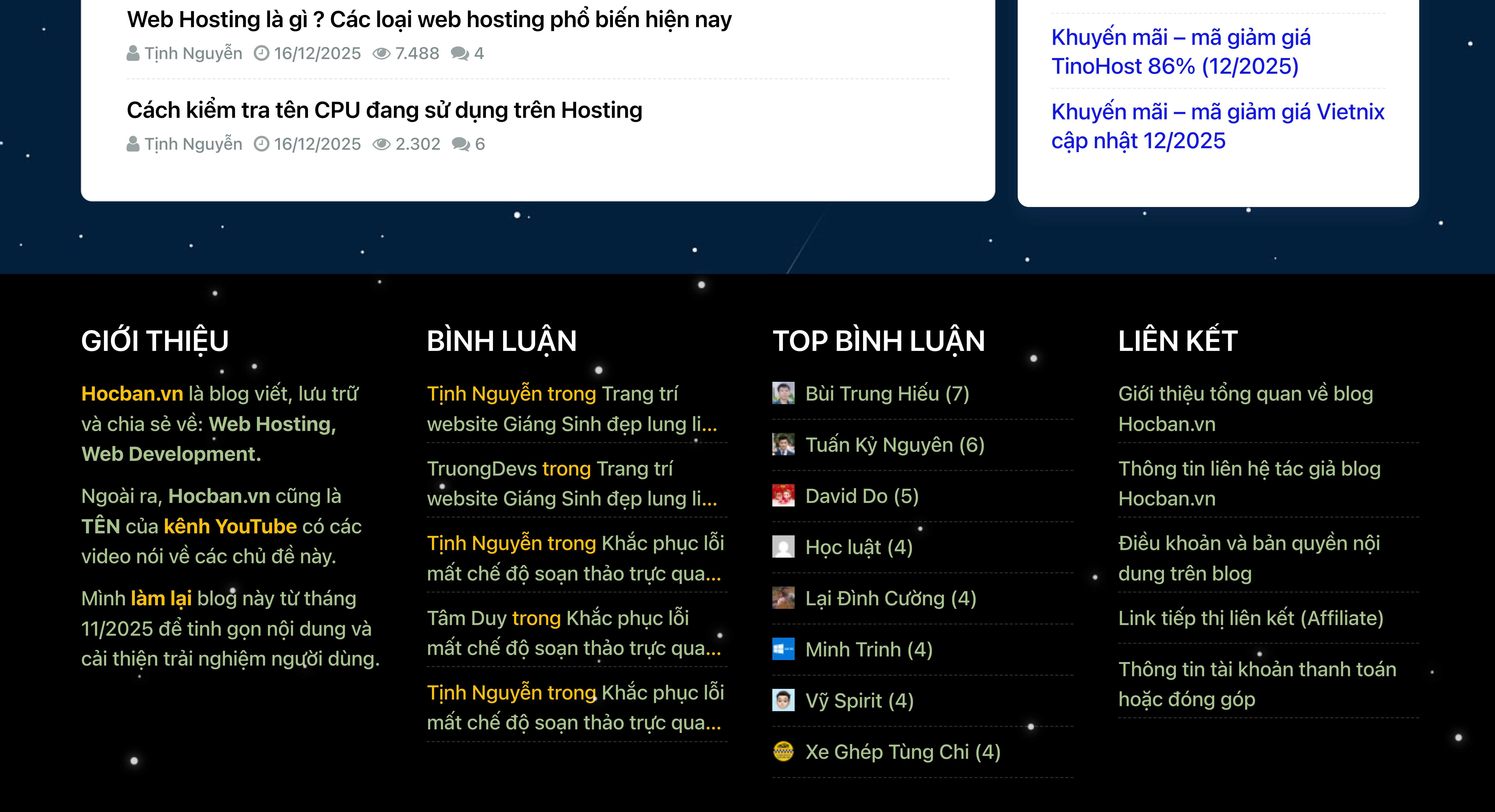 Widget Top Bình luận cho website WordPress
