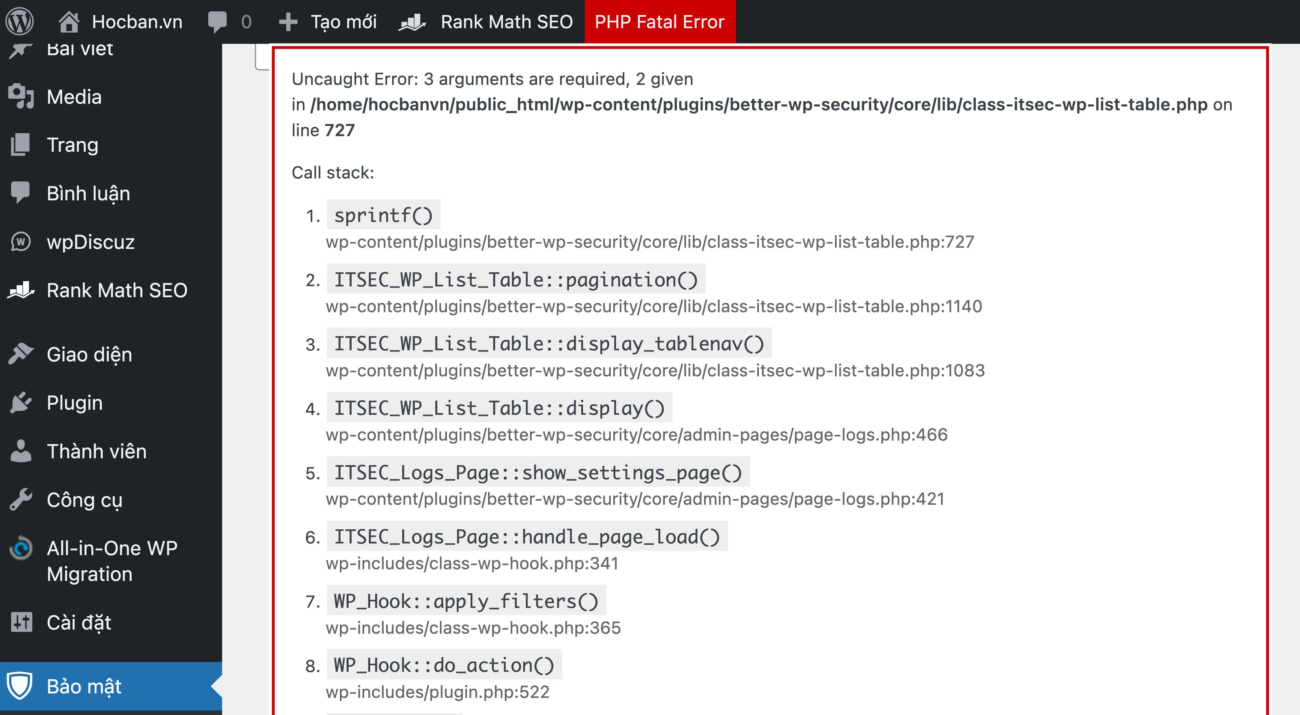Khắc phục lỗi fatal error của plugin Solid Security trên PHP 8.4